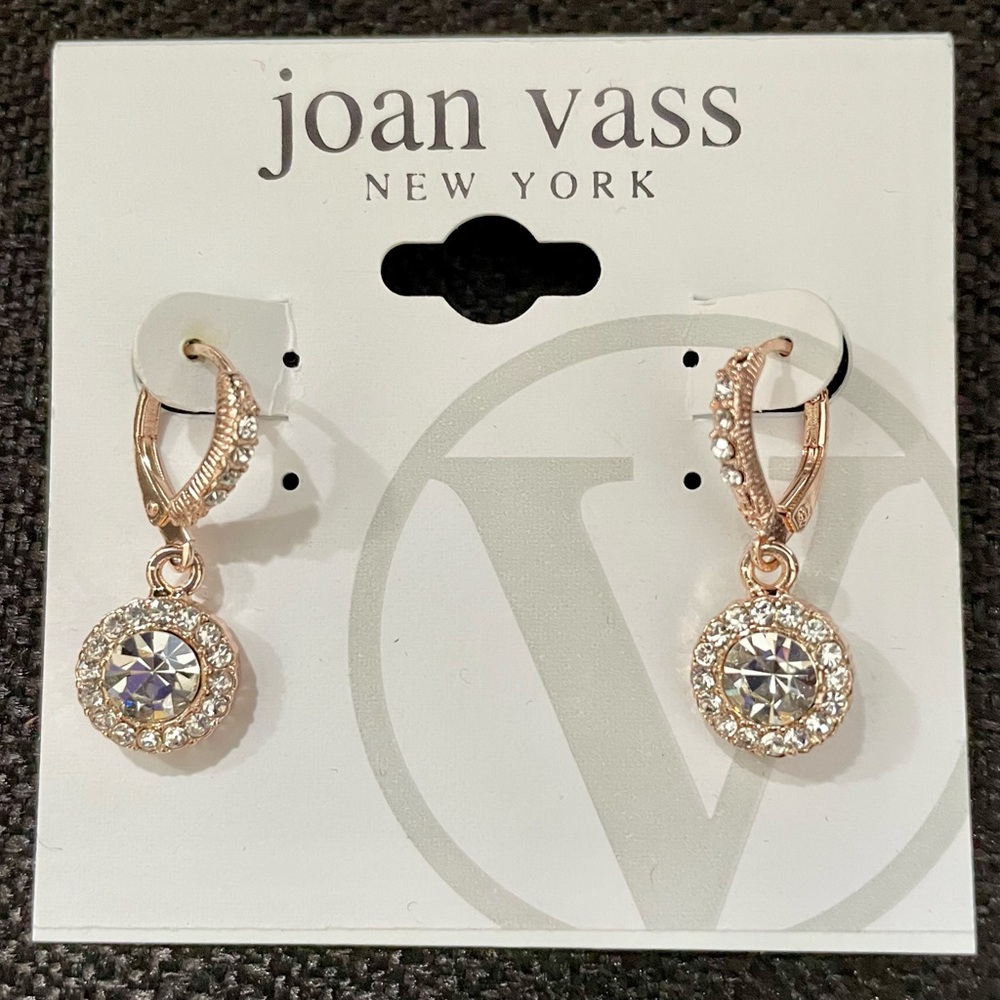 Joan Vass Golden Drop Earrings with Gemstone Accents